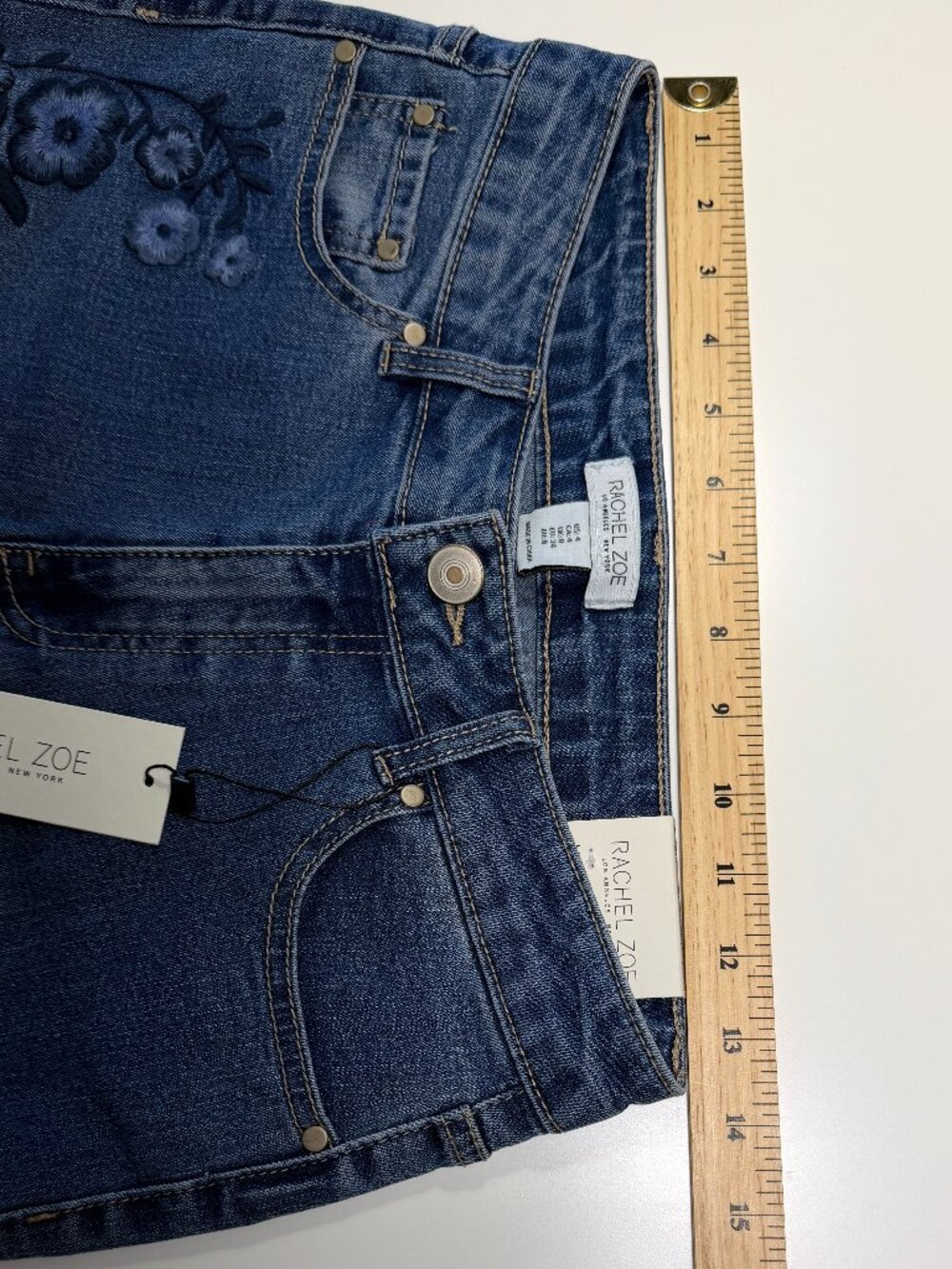 NWT Rachel Zoe Dark Blue Straight-Leg Jeans with Floral Embroidery - Picture 7 of 10